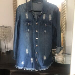 JODIFL Classic Blue Ripped Denim Jacket